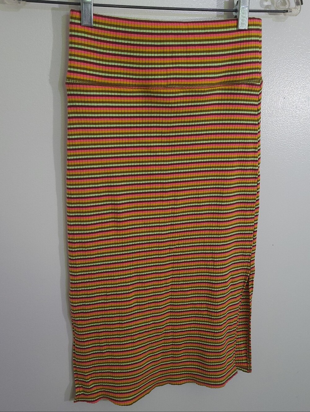 Aerie Striped Ribbed Midi Skirt with Side Slits Size XS
